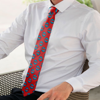 Red and Blue XOXO Kissing Lips Neck Tie