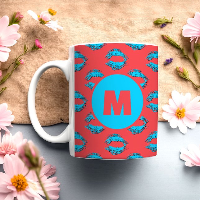 Red and Blue XOXO Kissing Lips Personalized Coffee Mug (Creator Uploaded)