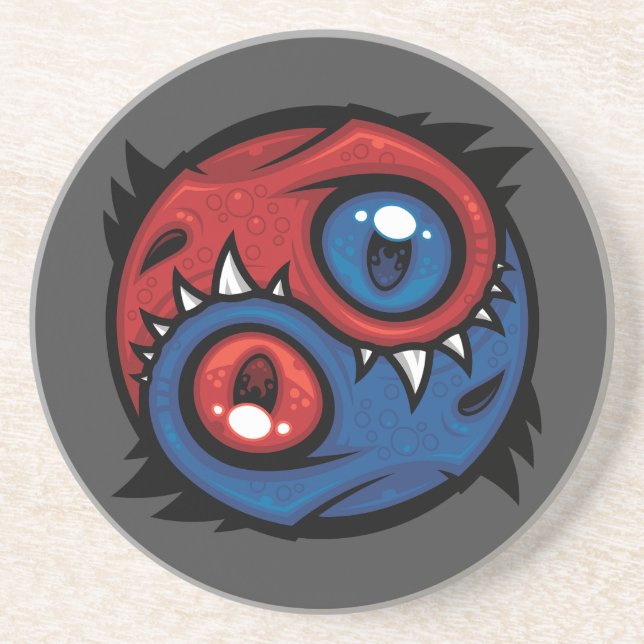 Red and Blue Yin Yang Dragons Coaster (Front)