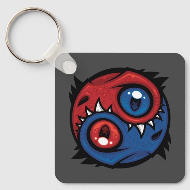 Red and Blue Yin Yang Dragons Keychain (Front)