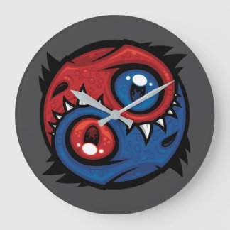 Red and Blue Yin Yang Dragons Large Clock
