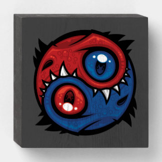 Red and Blue Yin Yang Dragons Wooden Box Sign