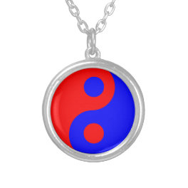 Red and Blue Yin Yang Symbol Silver Plated Necklace