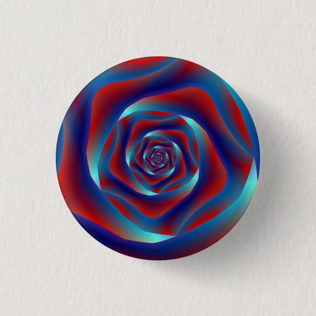 Red and Blues Spiral Rose Pinback Button (Front)