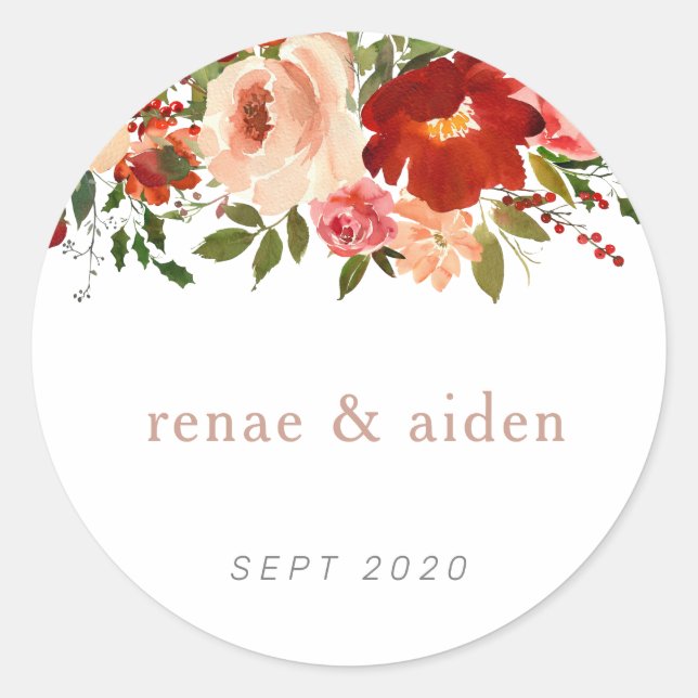 Red and blush floral sticker (Front)