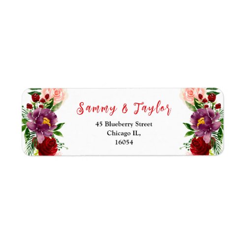 Red and Blush Pink Floral and Foliage Label