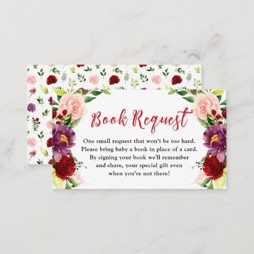 Red and Blush Pink Floral Baby Book Request Enclosure Card