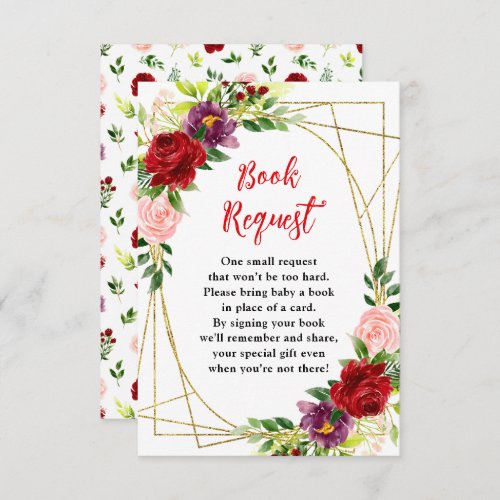 Red and Blush Pink Floral Baby Book Request Enclosure Card