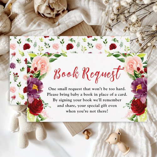 Red and Blush Pink Floral Baby Book Request Enclosure Card