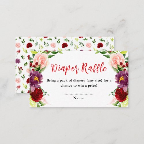 Red and Blush Pink Floral Baby Diaper Raffle Enclosure Card
