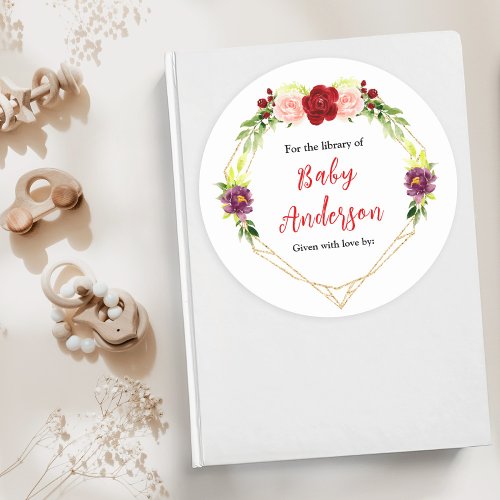 Red and Blush Pink Floral Baby Shower Bookplate