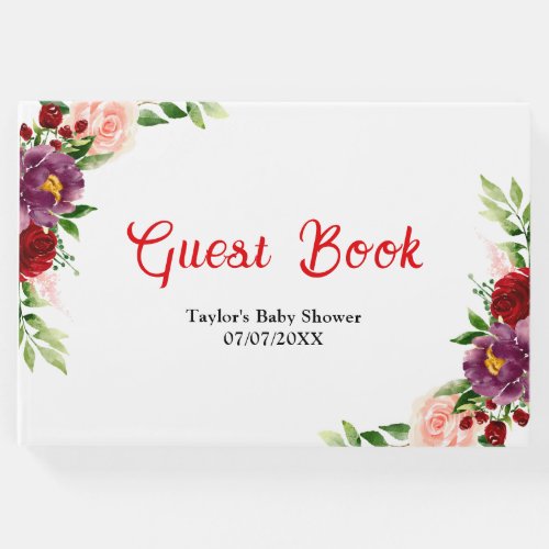 Red and Blush Pink Floral Baby Shower Guest Book