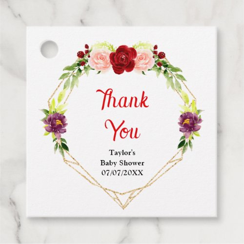 Red and Blush Pink Floral Baby Shower Thank You Favor Tags