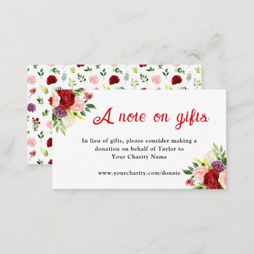 Red and Blush Pink Floral Birthday Note On Gifts Enclosure Card