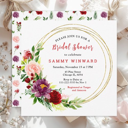 Red and Blush Pink Floral Bridal Shower Invitation