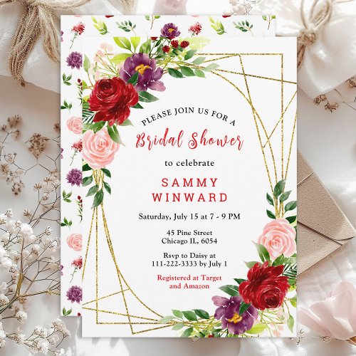 Red and Blush Pink Floral Bridal Shower Invitation