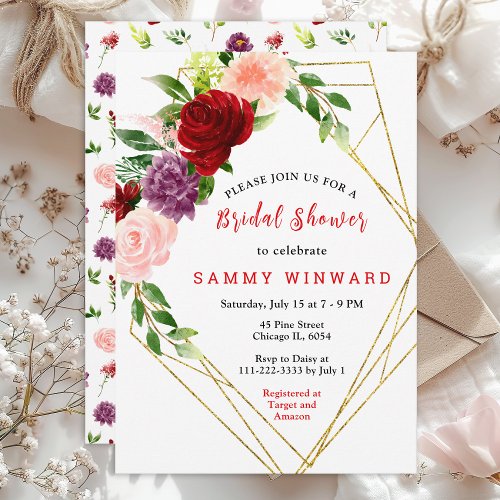 Red and Blush Pink Floral Bridal Shower Invitation