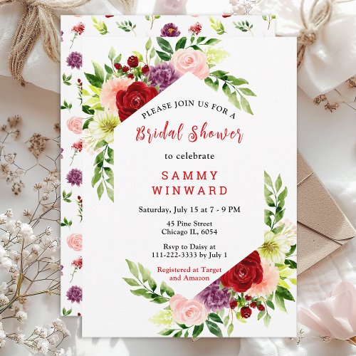 Red and Blush Pink Floral Bridal Shower Invitation