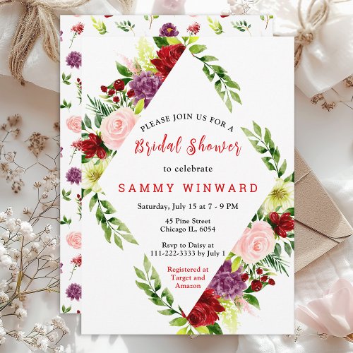 Red and Blush Pink Floral Bridal Shower Invitation