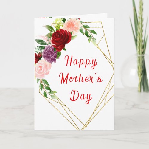 Red and Blush Pink Floral Happy Mothers Day Card
