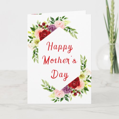 Red and Blush Pink Floral Happy Mothers Day Card