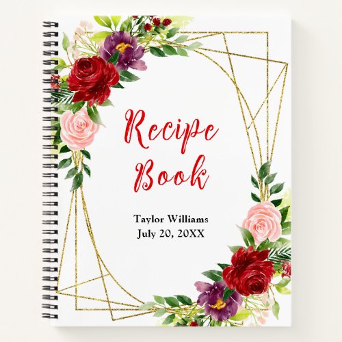 Red and Blush Pink Floral Recipe Book