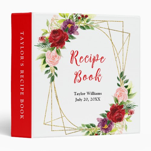 Red and Blush Pink Floral Recipe Book 3 Ring Binder