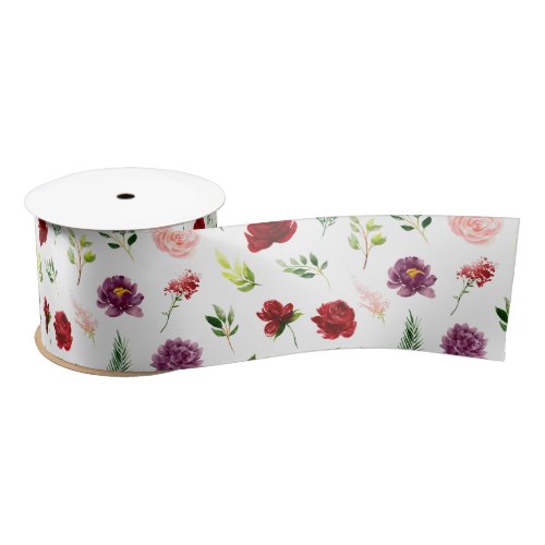 Red and Blush Pink Floral Satin Ribbon