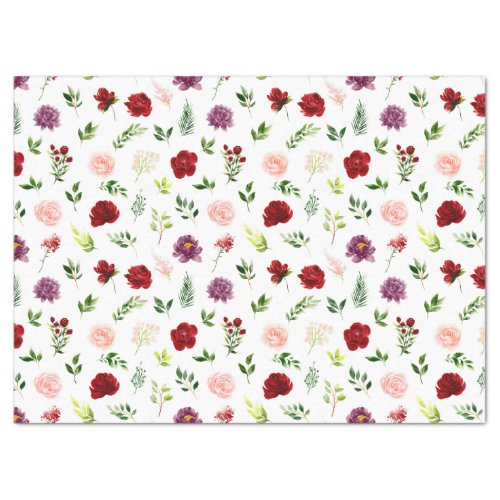 Red and Blush Pink Floral Tissue Paper