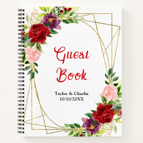 Red and Blush Pink Floral Wedding Guest Book