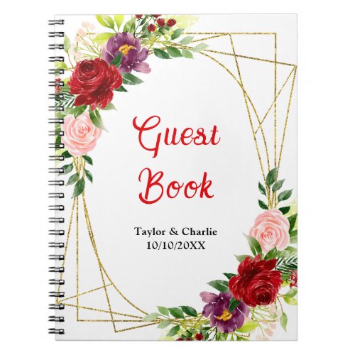 Red and Blush Pink Floral Wedding Guest Book