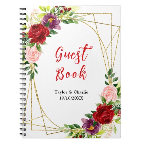 Red and Blush Pink Floral Wedding Guest Book