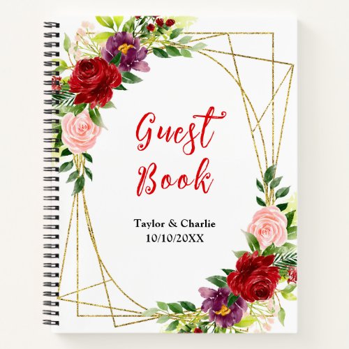 Red and Blush Pink Floral Wedding Guest Book