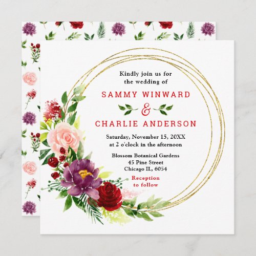 Red and Blush Pink Floral Wedding Invitation