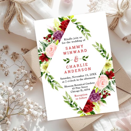Red and Blush Pink Floral Wedding Invitation