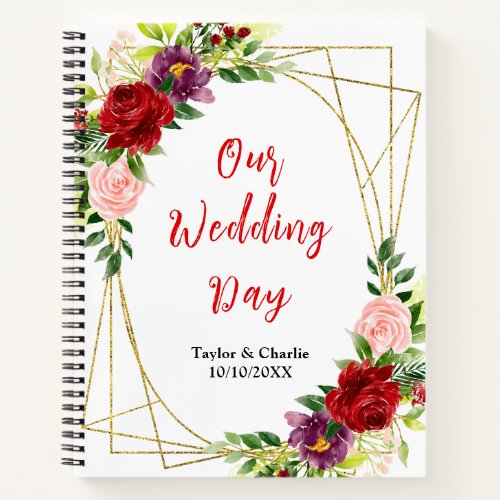 Red and Blush Pink Floral Wedding Planner Notebook