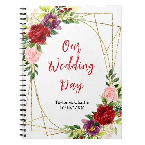 Red and Blush Pink Floral Wedding Planner Notebook