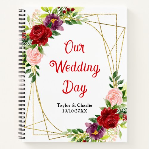 Red and Blush Pink Floral Wedding Planner Notebook