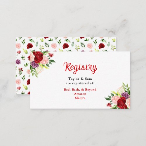 Red and Blush Pink Floral Wedding Registry Enclosure Card