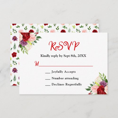 Red and Blush Pink Floral Wedding RSVP Card