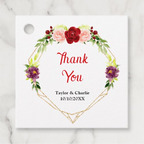 Red and Blush Pink Floral Wedding Thank You Favor Tags