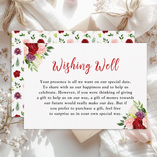 Red and Blush Pink Floral Wedding Wishing Well Enclosure Card