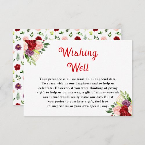 Red and Blush Pink Floral Wedding Wishing Well Enclosure Card