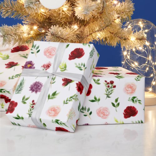 Red and Blush Pink Floral Wrapping Paper