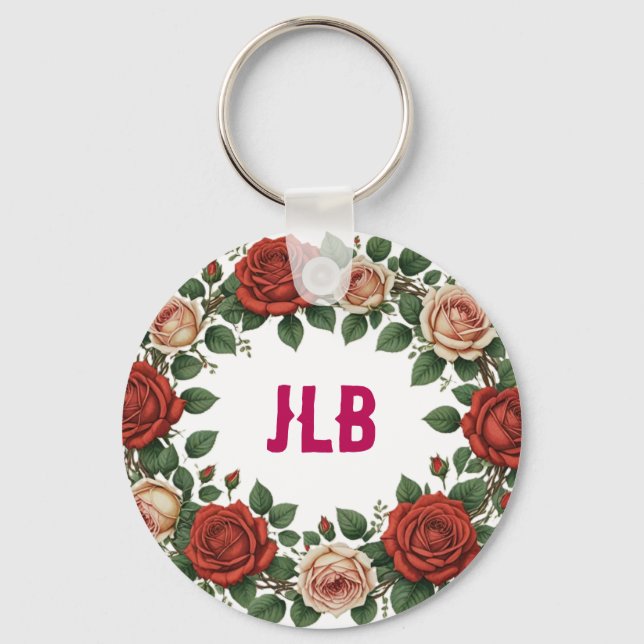 Red and Blush Rose Wreath Keychain (Front)