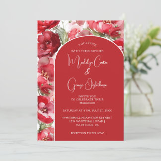 Red and Blush Roses Arched Wedding Invitation