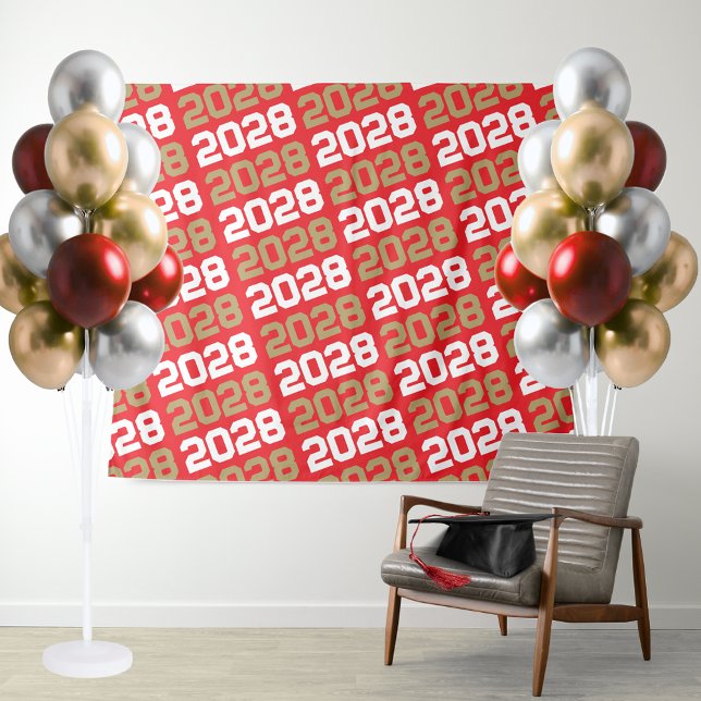 Red and Bronze Gold Graduation Backdrop (Red and Gold Graduation Repeating ANY Class Year Backdrop. Perfect for food table or photo booth !)