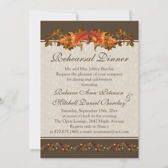 Red and brown Autumnal leaves Rehearsal Dinner Invitation (Front)
