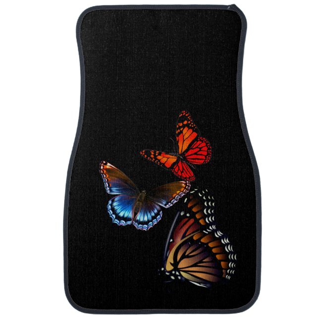 Red and Brown Butterflies on Black Car Floor Mat (Front)