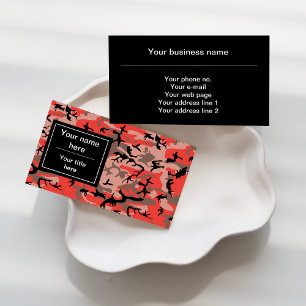 Red and Brown Camo, Camouflage, Military, Army Business Card